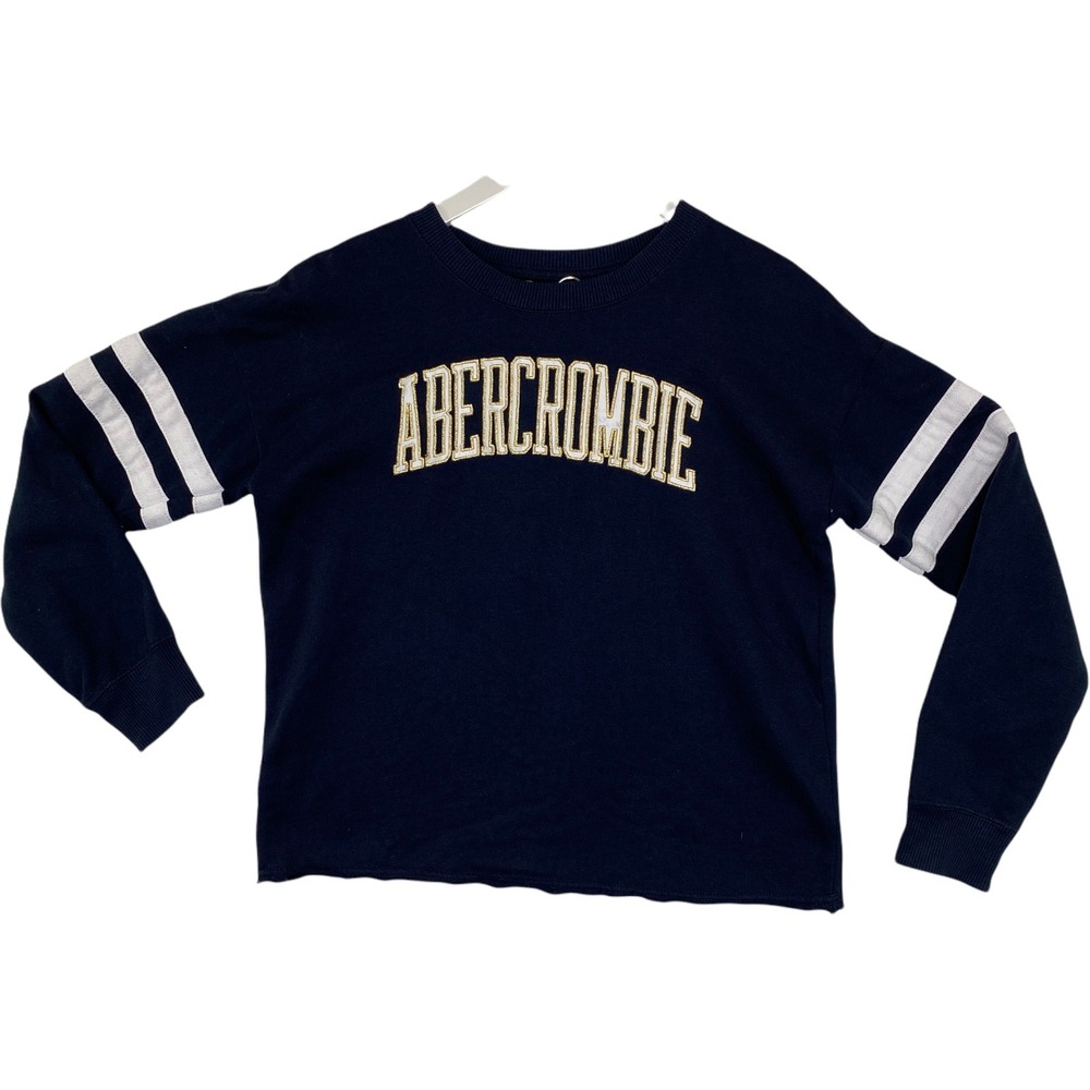 Abercrombie Navy Blue Long Sleeve Sweatshirt with White Stripes Size Medium